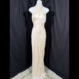 Lulu's Start of Forever Ivory Satin Halter Mermaid Maxi Dress Size M